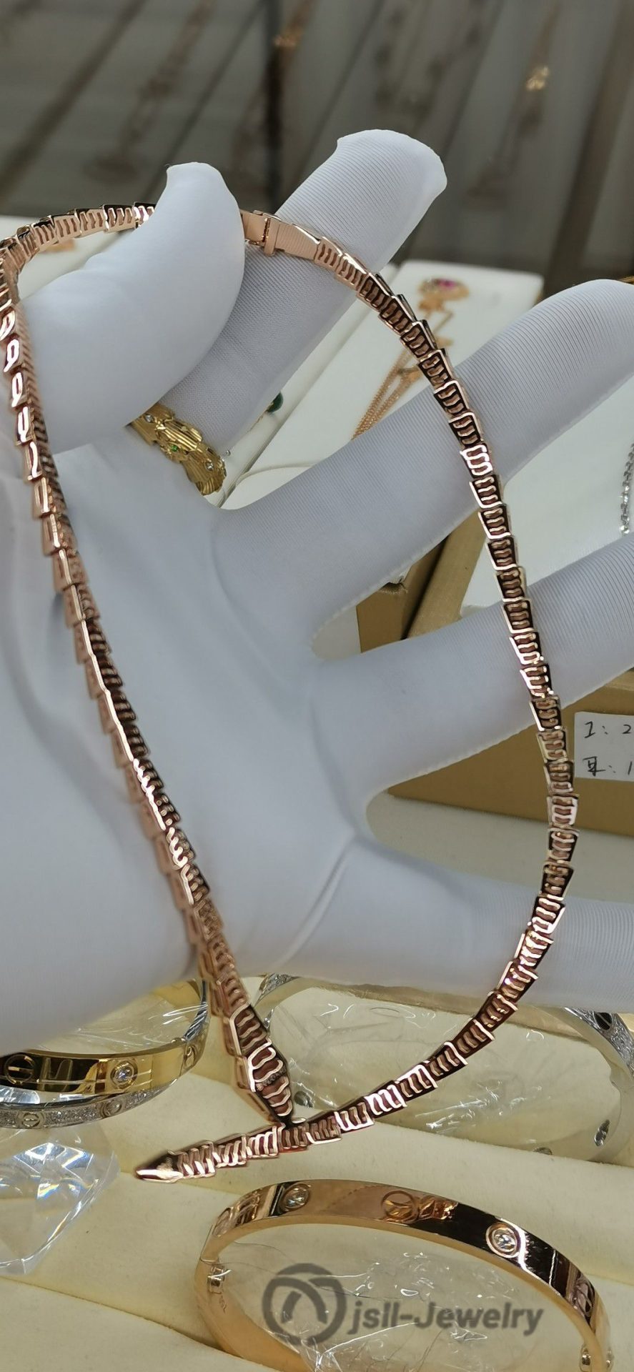 Jsll-Jewelry | 18K rose gold snake necklace with diamond