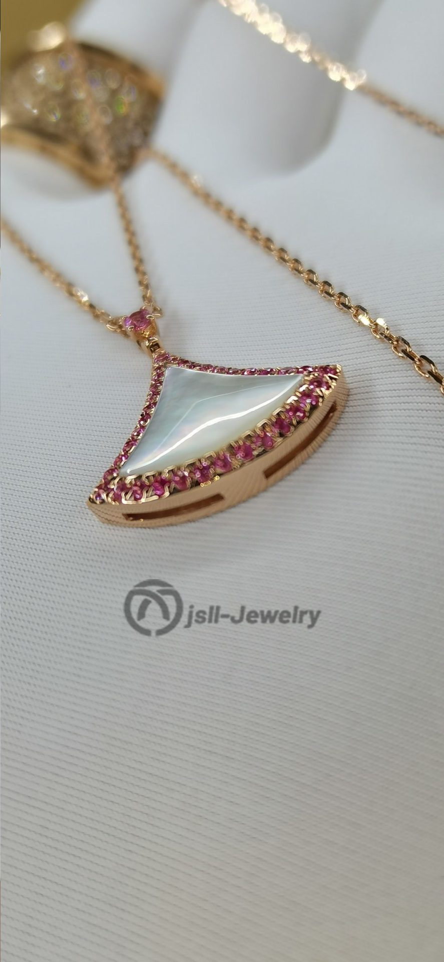 Jsll-Jewelry | 18K rose gold skirt necklace with pink jewel