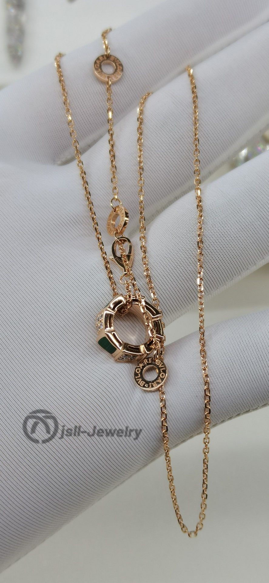 Jsll-Jewelry | 18K rose gold necklace with diamonds and malachite