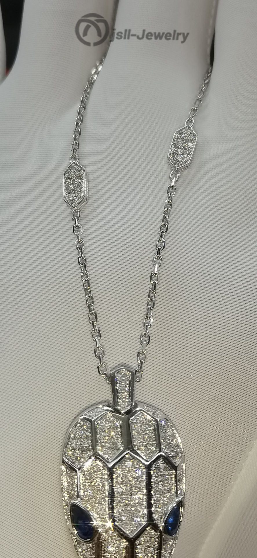 Jsll-Jewelry | 18K white gold with diamonds, sapphires, snake head pendant necklace