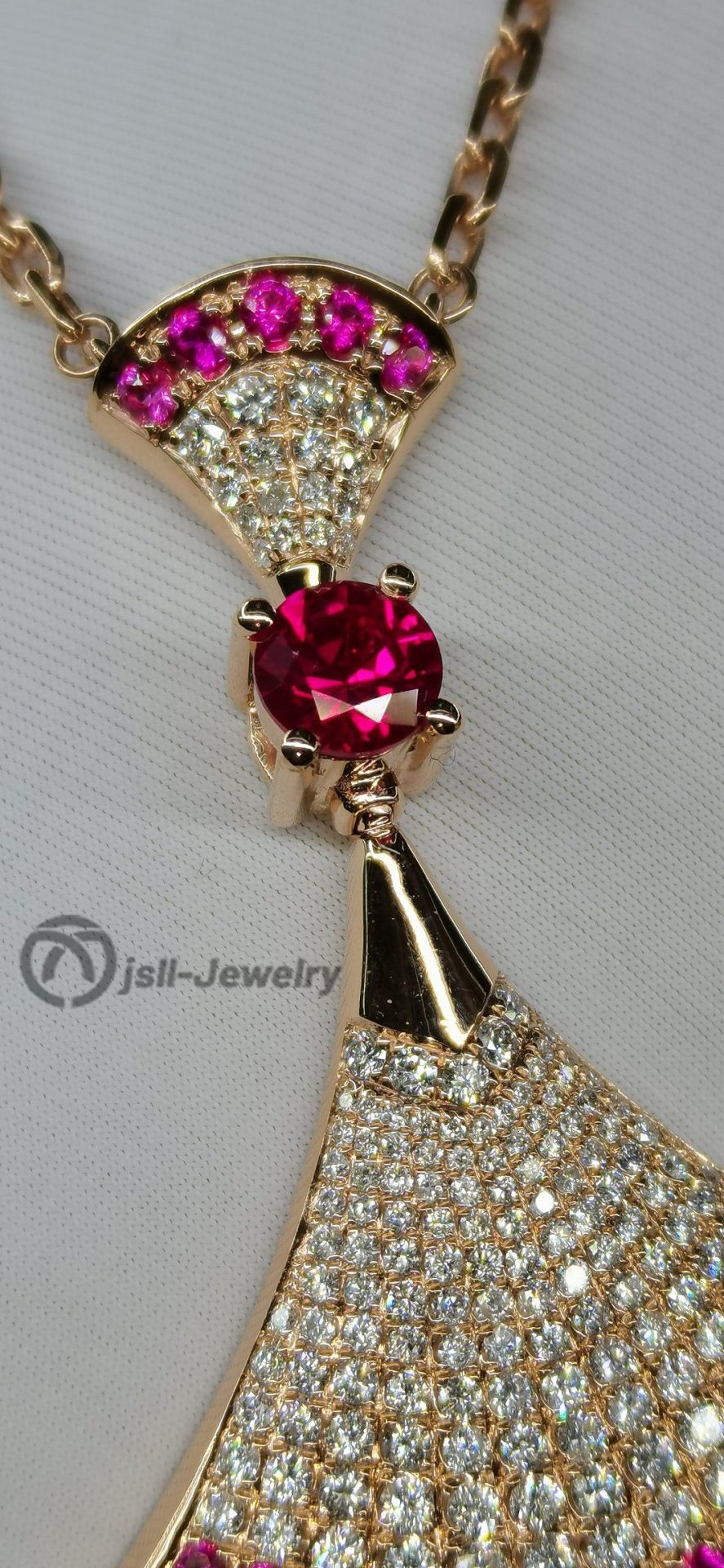 Jsll-Jewelry | 18K rose gold with diamonds, pink sapphires, oversized skirt necklace