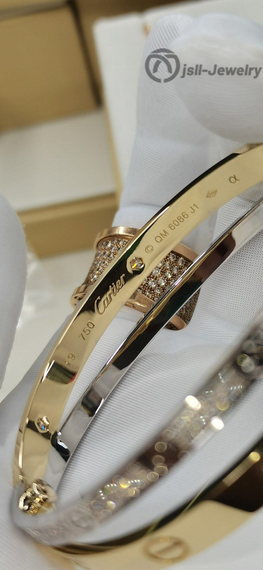 Jsll-Jewelry | 18K gold, 18K white gold with diamonds, wide and narrow combination bracelet