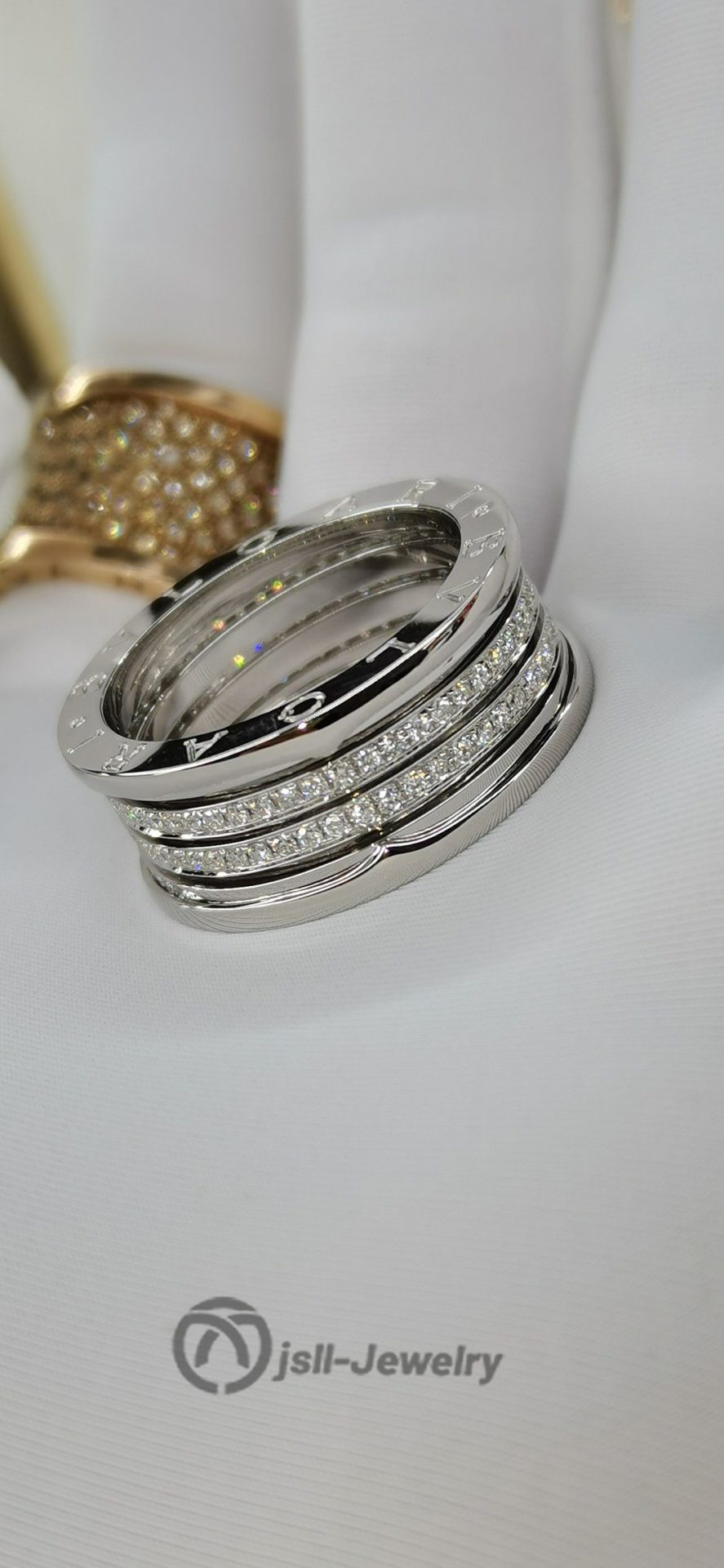 Jsll-Jewelry | 18K white gold with diamonds, classic extra-wide spring ring