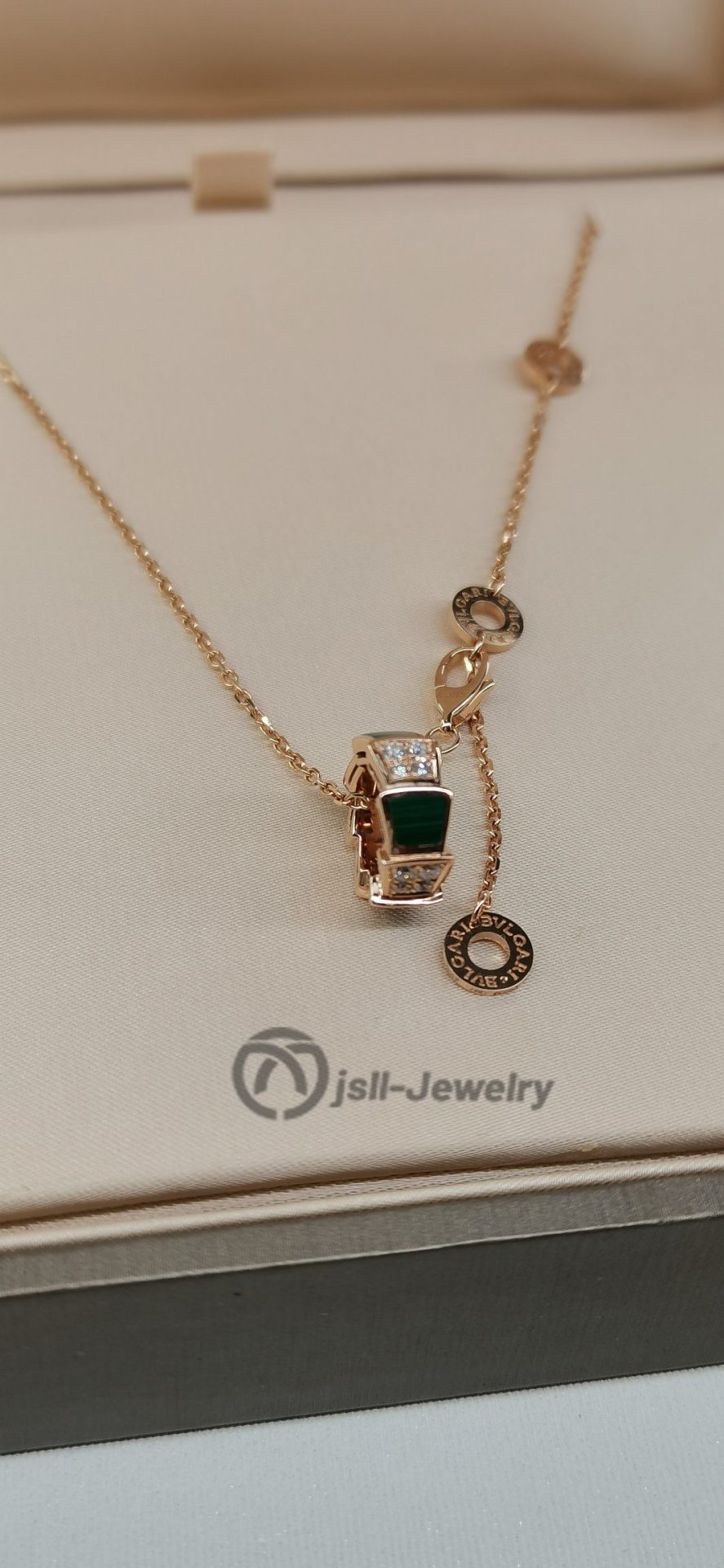 Jsll-Jewelry | 18K rose gold necklace with diamonds and malachite