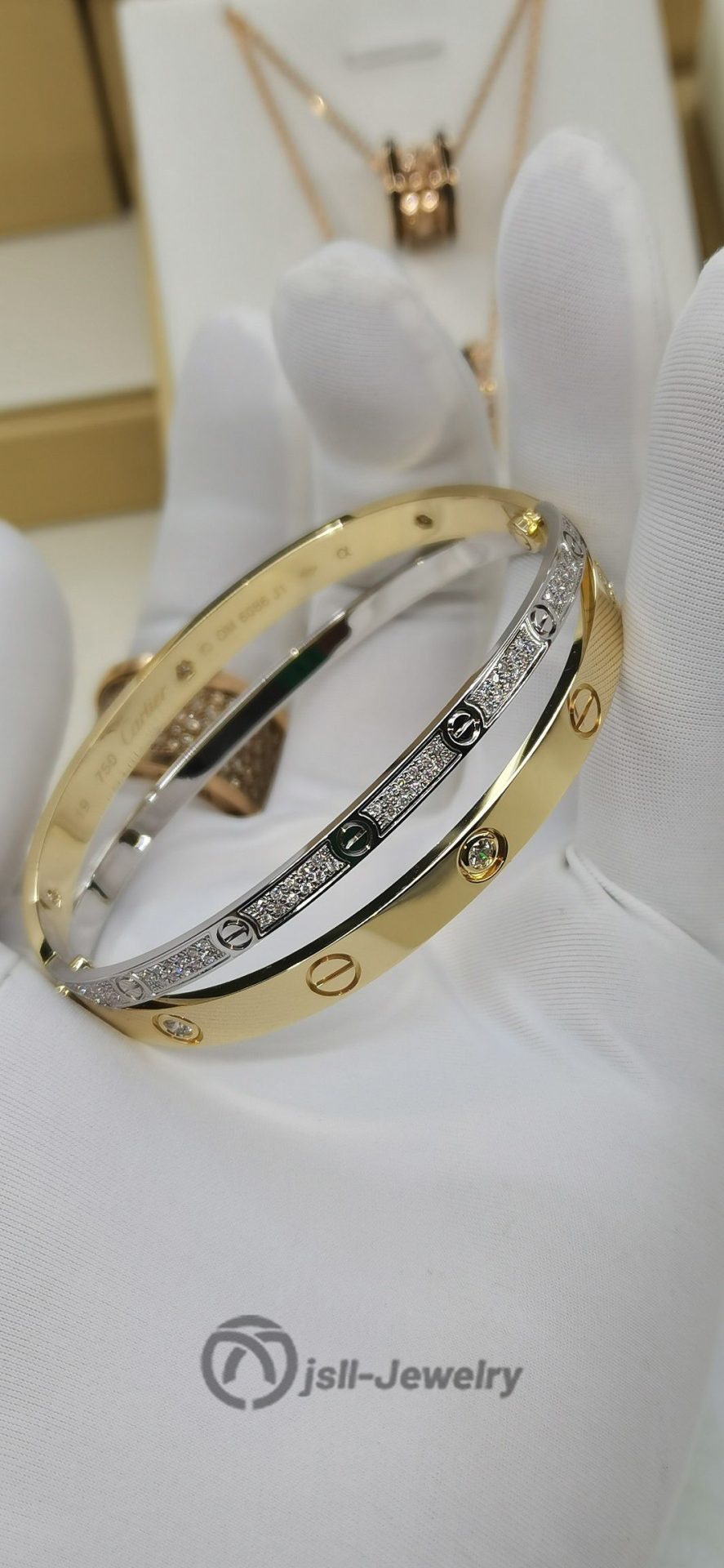 Jsll-Jewelry | 18K gold, 18K white gold with diamonds, wide and narrow combination bracelet