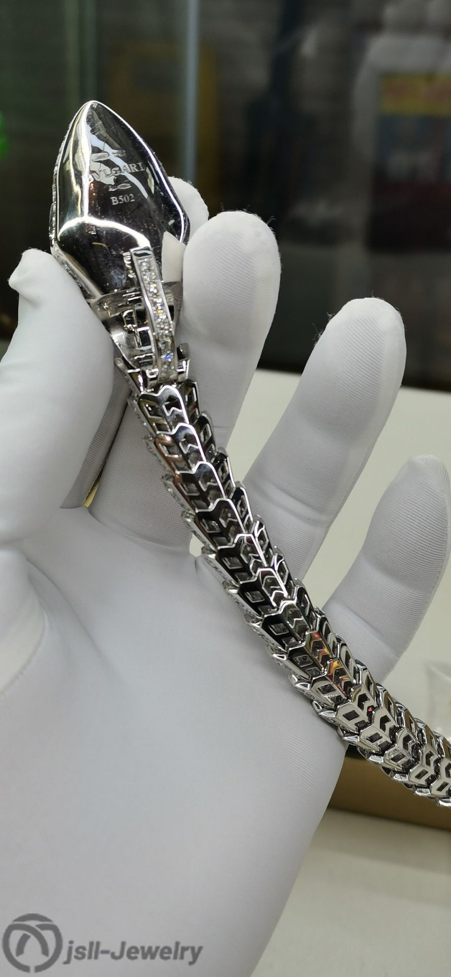 Jsll-Jewelry | 18K white gold inlaid with diamonds, rich family full of stars snake necklace