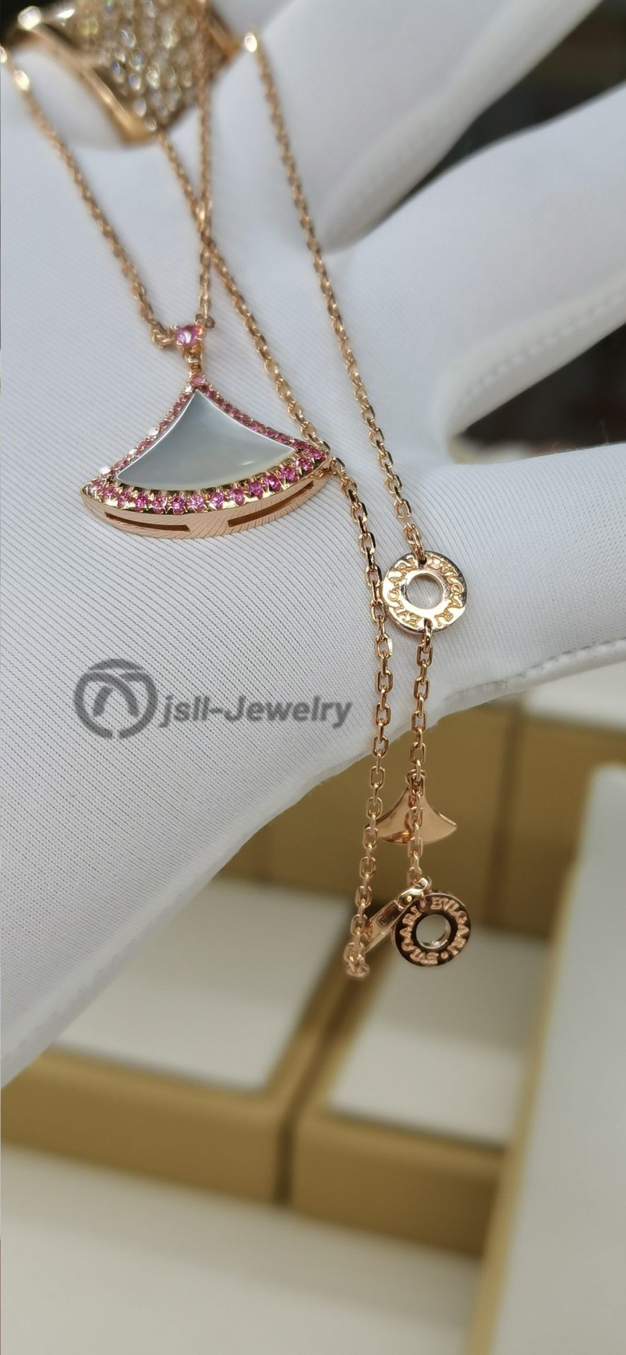 Jsll-Jewelry | 18K rose gold skirt necklace with pink jewel