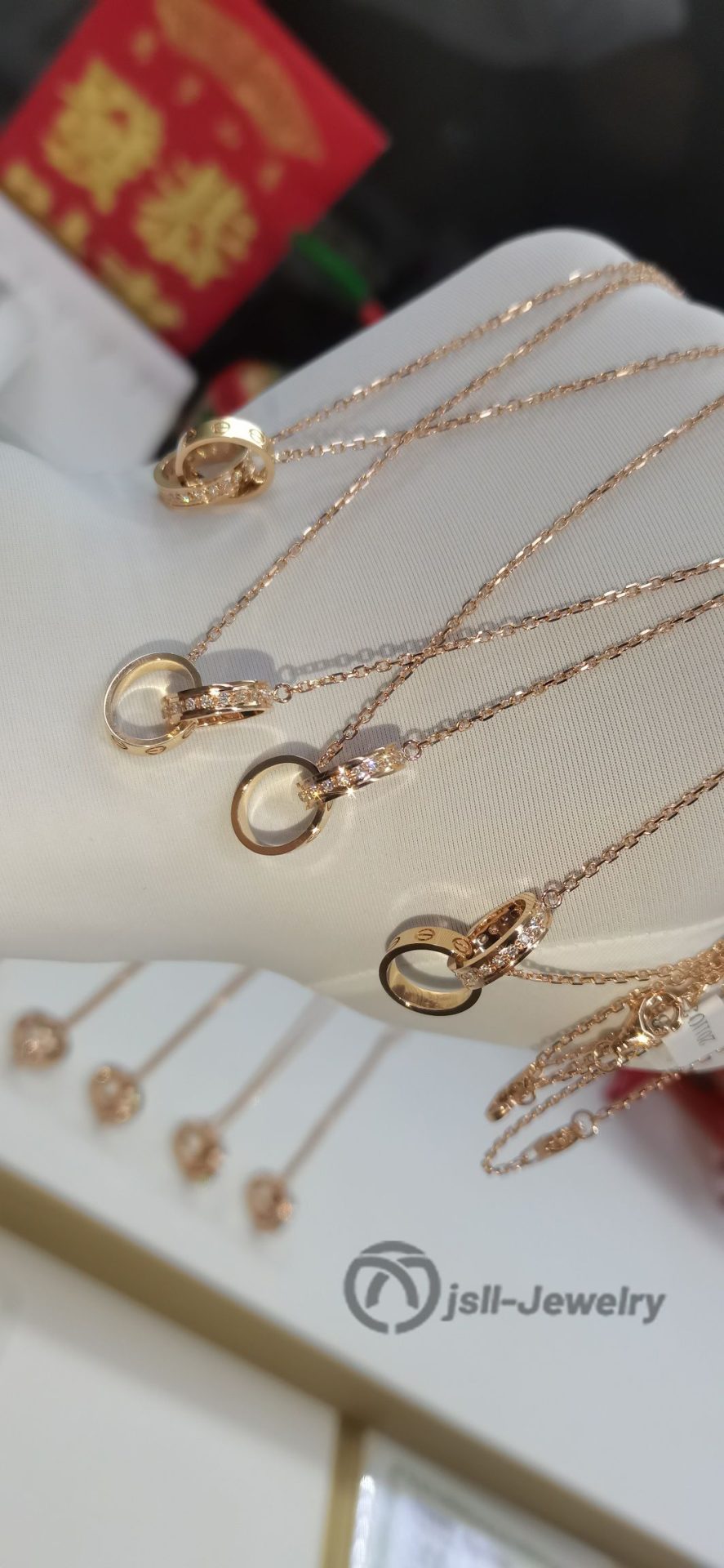 Jsll-Jewelry | 18K rose gold with diamonds, double ring necklace