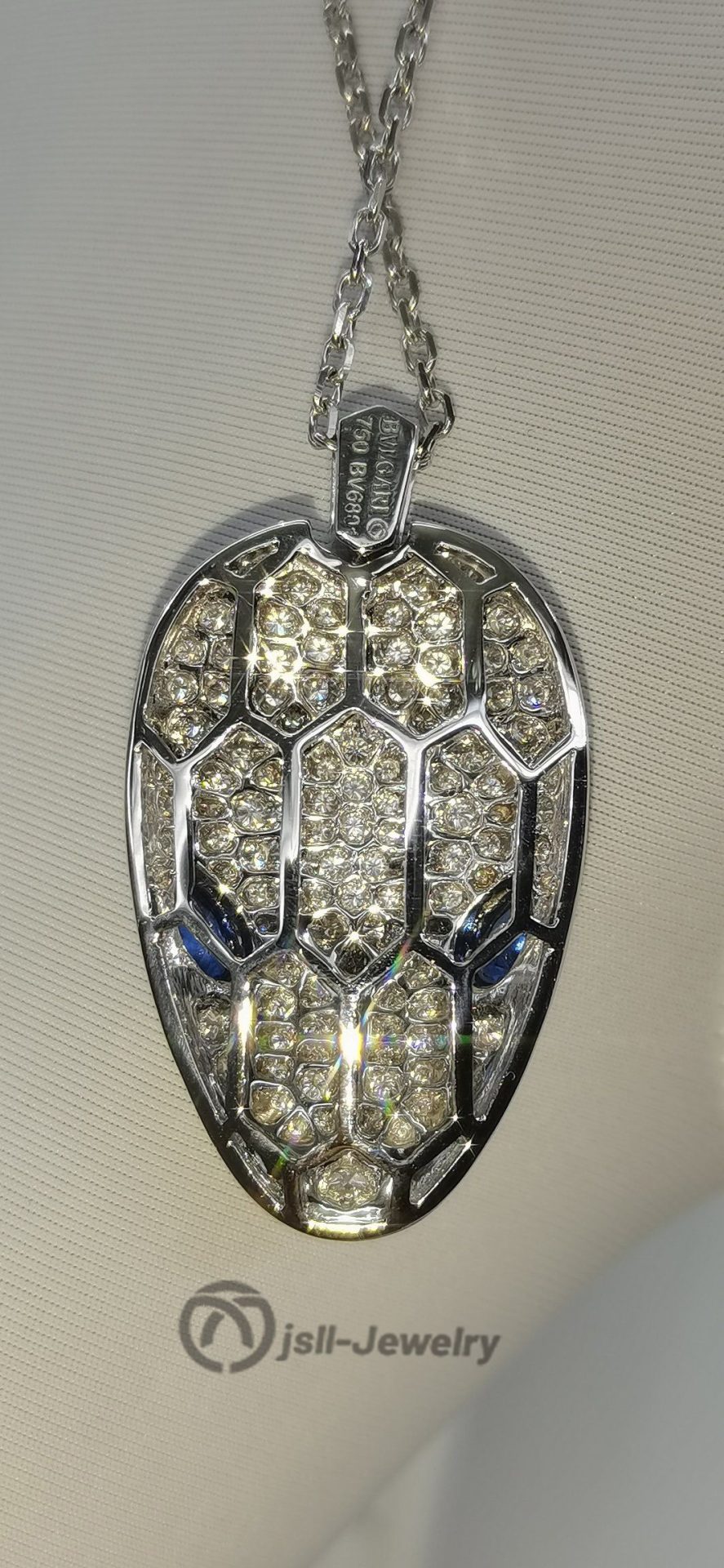 Jsll-Jewelry | 18K white gold with diamonds, sapphires, snake head pendant necklace