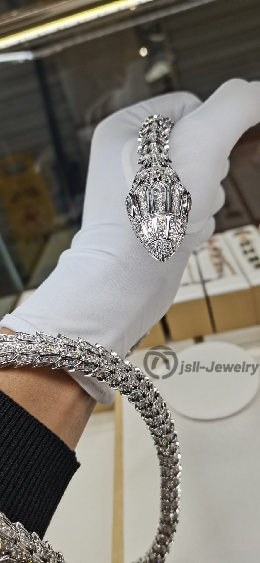 Jsll-Jewelry | 18K white gold inlaid with diamonds, rich family full of stars snake necklace