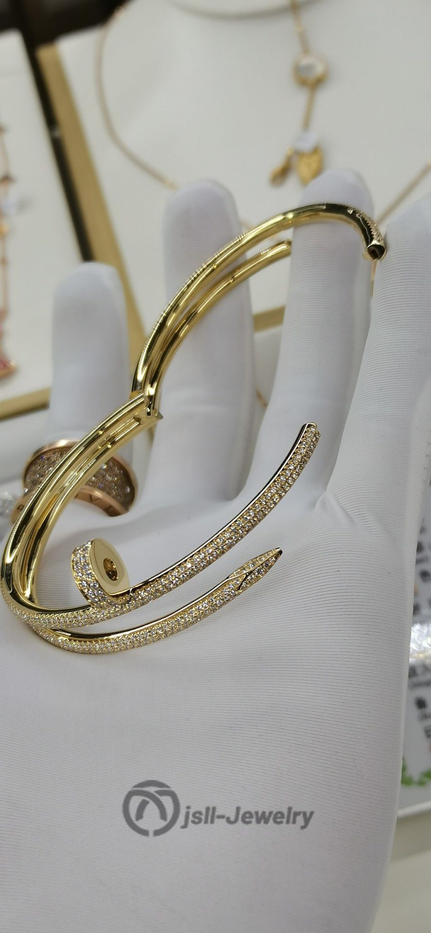 Jsll-Jewelry | 18-karat gold with diamonds, three-ring nail bracelet