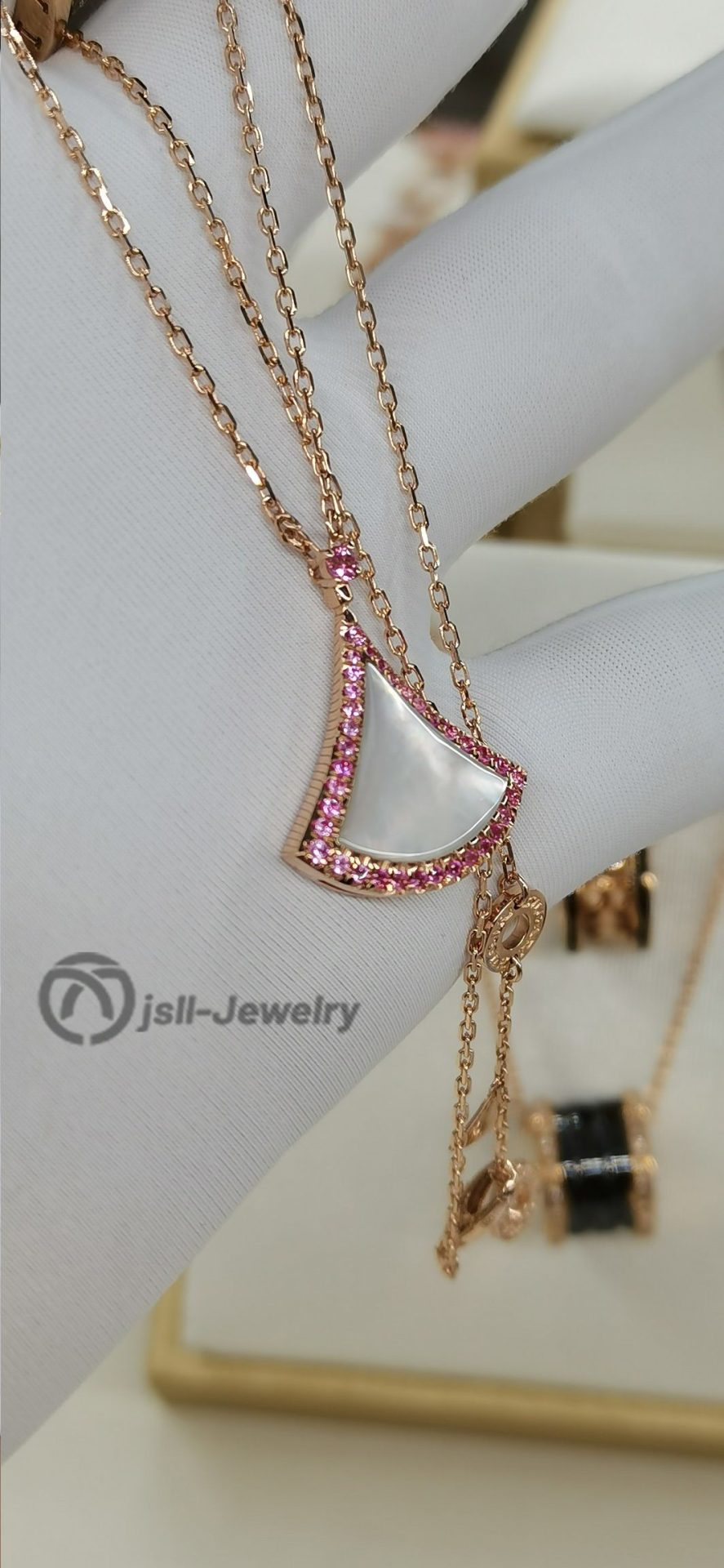 Jsll-Jewelry | 18K rose gold skirt necklace with pink jewel