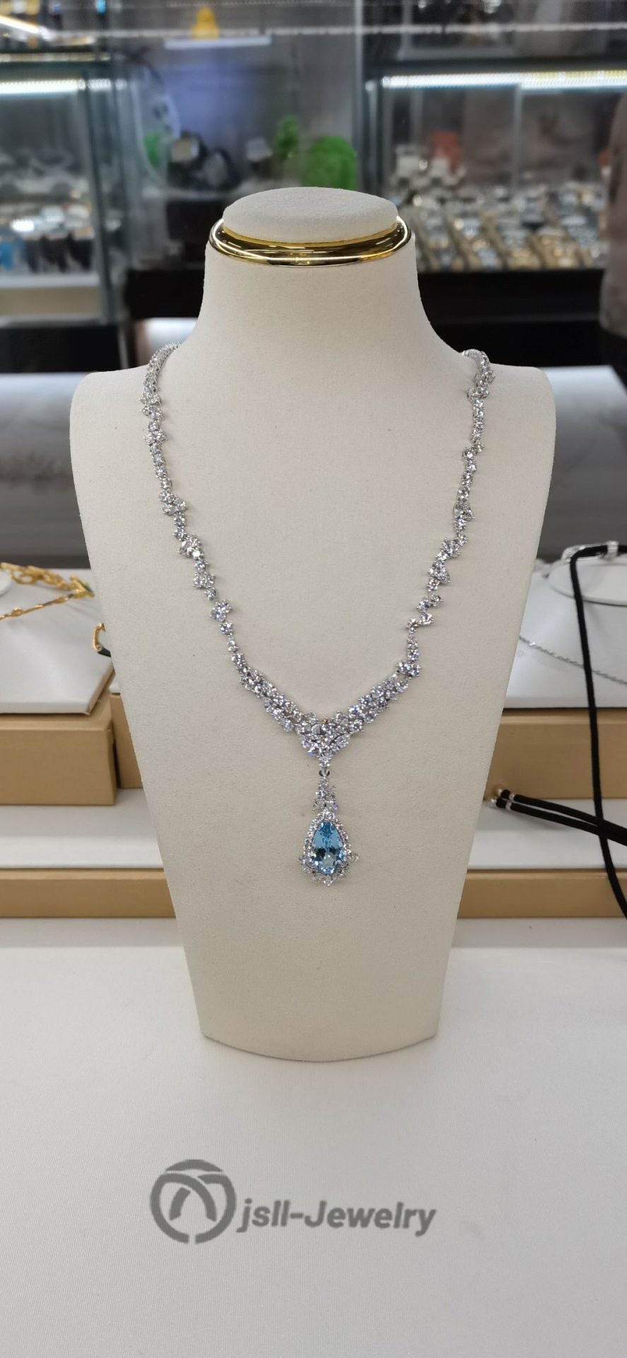 Jsll-Jewelry | 18K white gold, aquamarine, diamond necklace