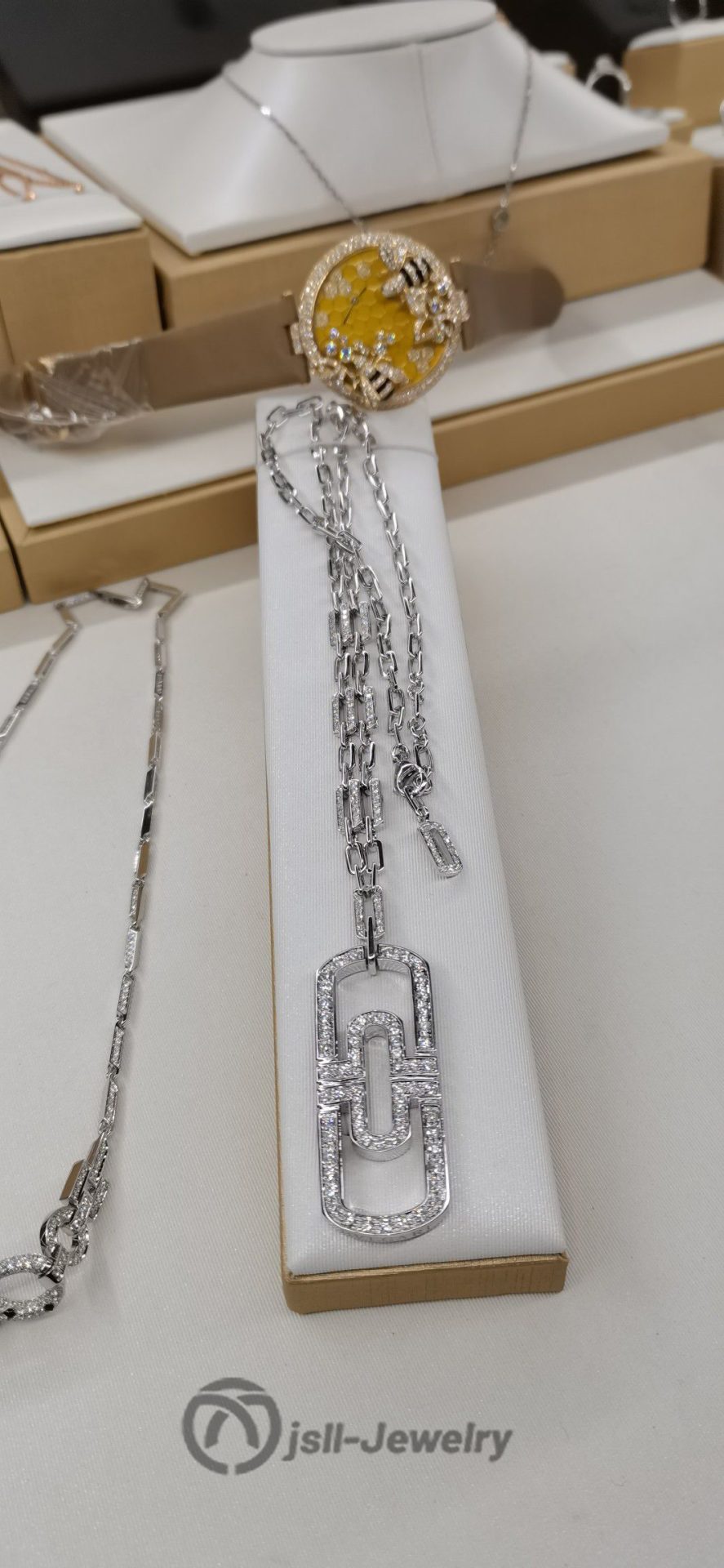 Jsll-Jewelry | 18K white gold with diamonds, paper-clip couple necklace