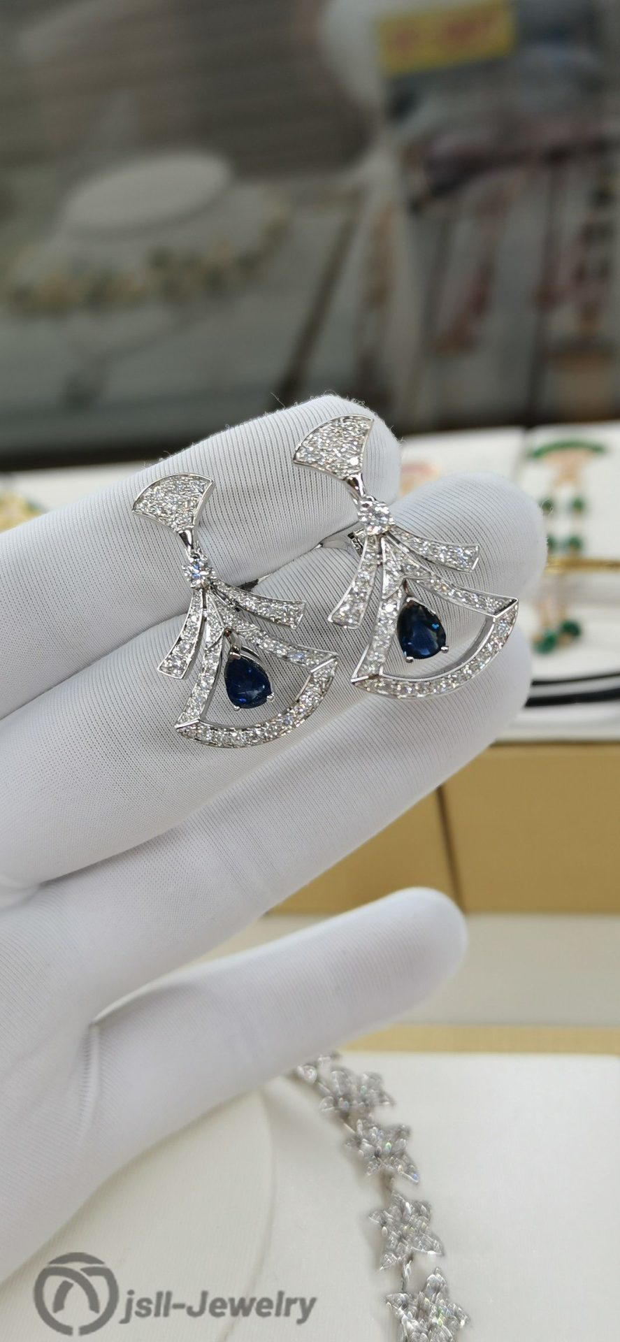 Jsll-Jewelry | 18K white gold with diamonds, sapphire skirt earrings