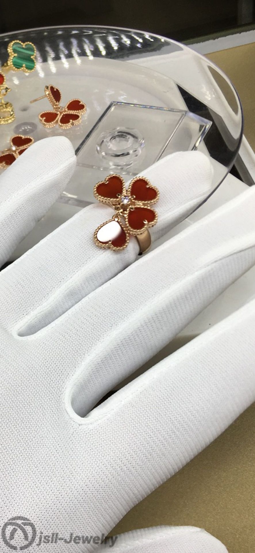 Jsll-Jewelry | 18K rose gold set with diamonds, lucky four-leaf clover four love ring