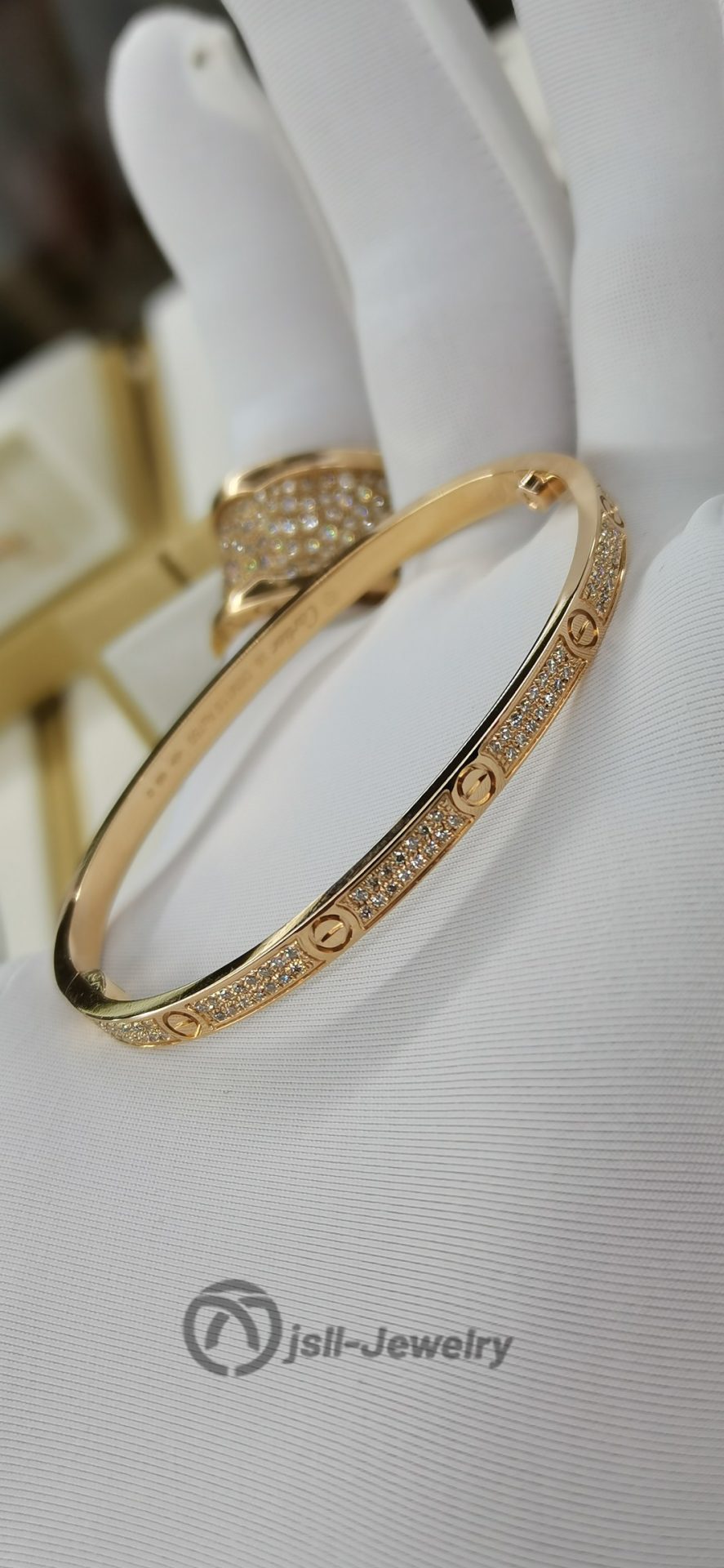 Jsll-Jewelry | 18-karat rose gold with diamonds, leopard head half diamond bracele