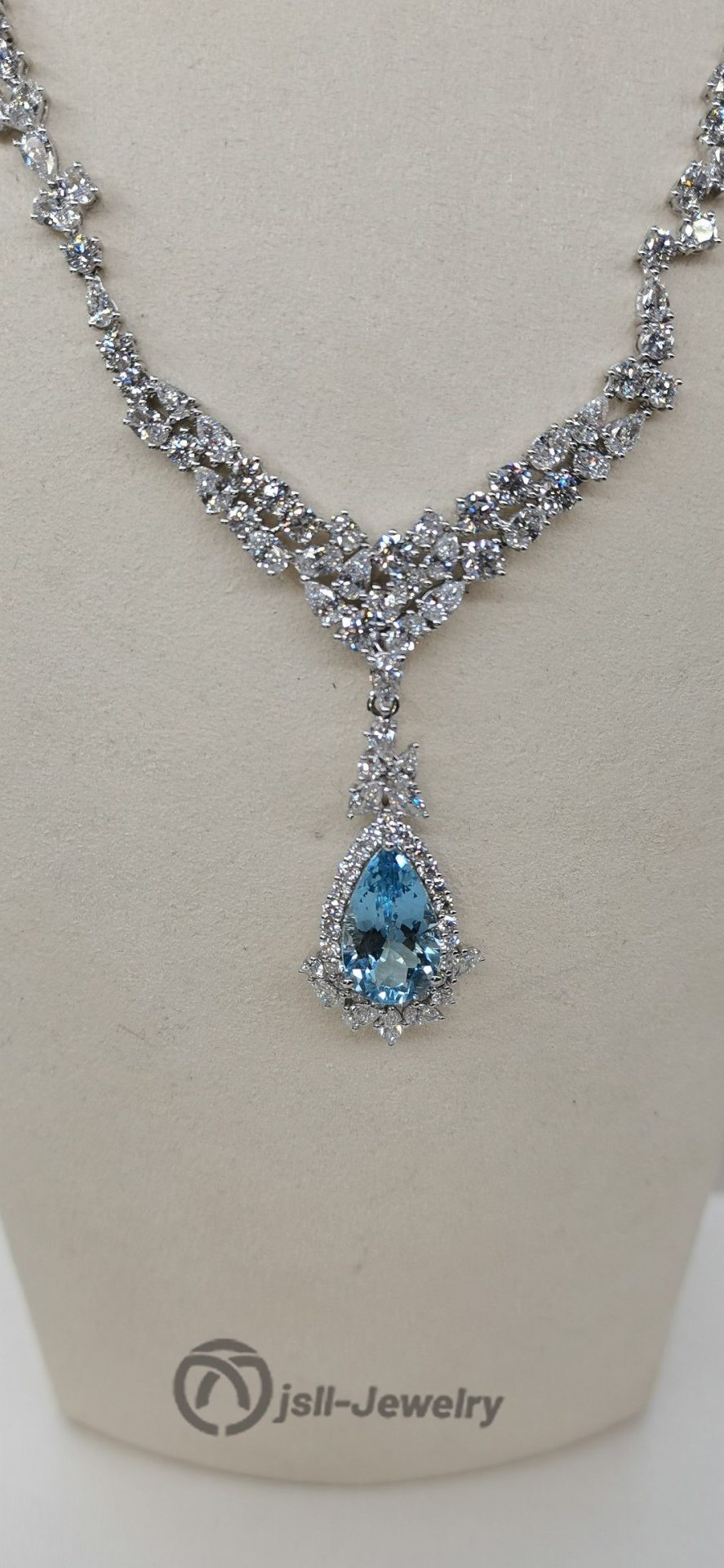 Jsll-Jewelry | 18K white gold, aquamarine, diamond necklace