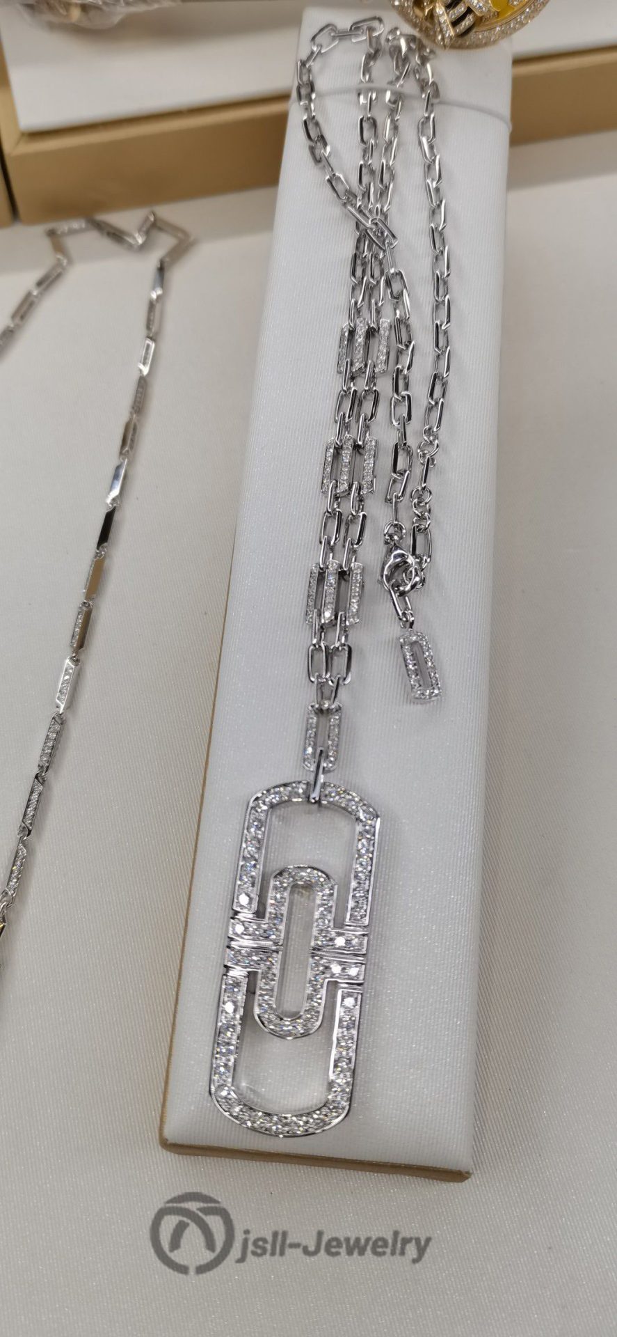 Jsll-Jewelry | 18K white gold with diamonds, paper-clip couple necklace