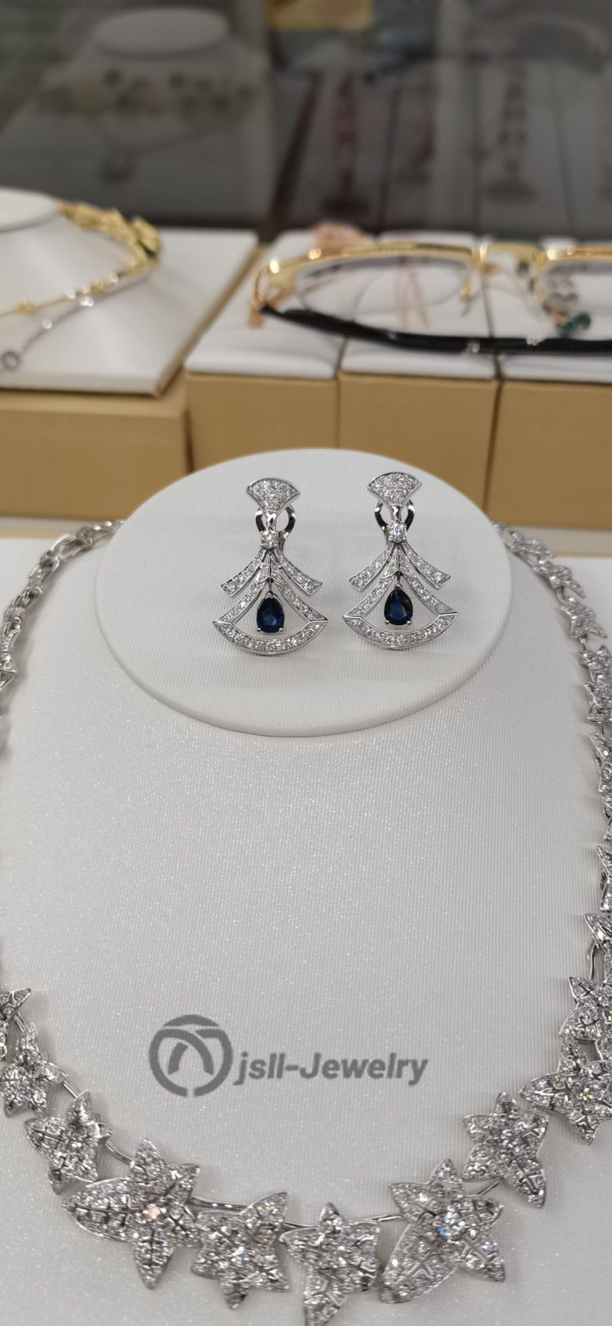 Jsll-Jewelry | 18K white gold with diamonds, sapphire skirt earrings