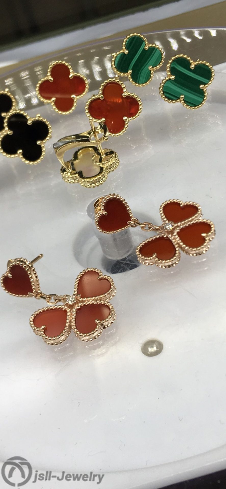 Jsll-Jewelry | 18K rose gold set with diamonds, lucky four-leaf clover four love earrings