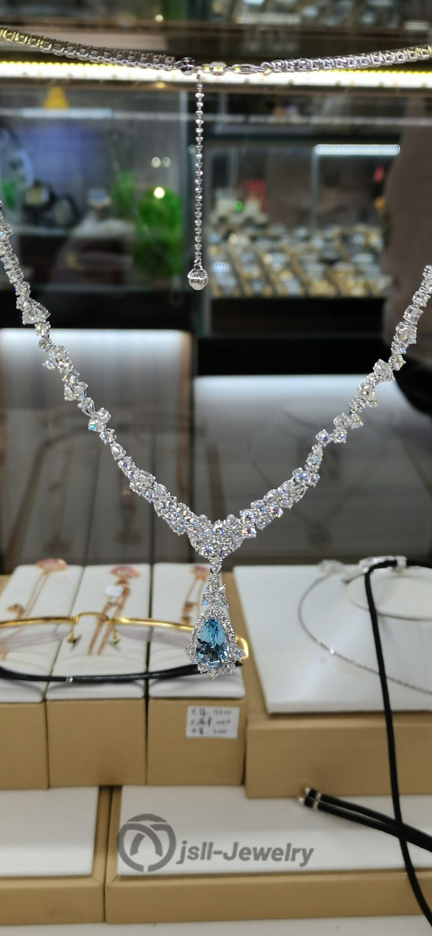 Jsll-Jewelry | 18K white gold, aquamarine, diamond necklace