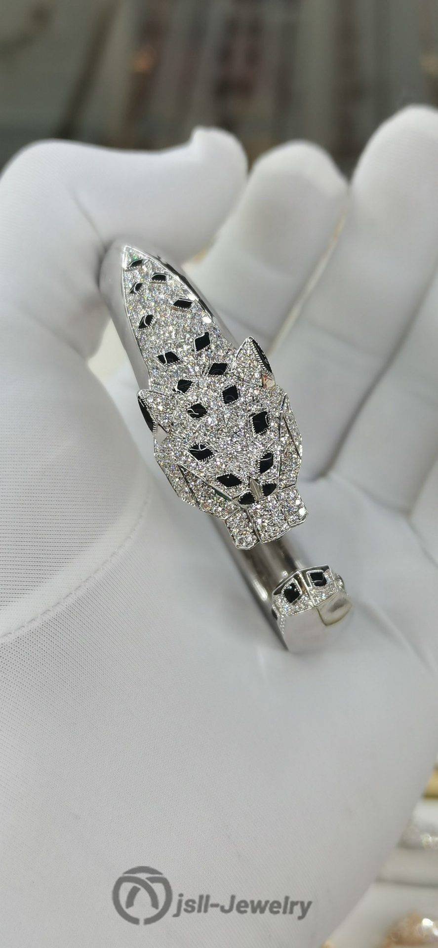 Jsll-Jewelry | 18K white Gold, Fat Leopard Head bracele (Heavy gold)