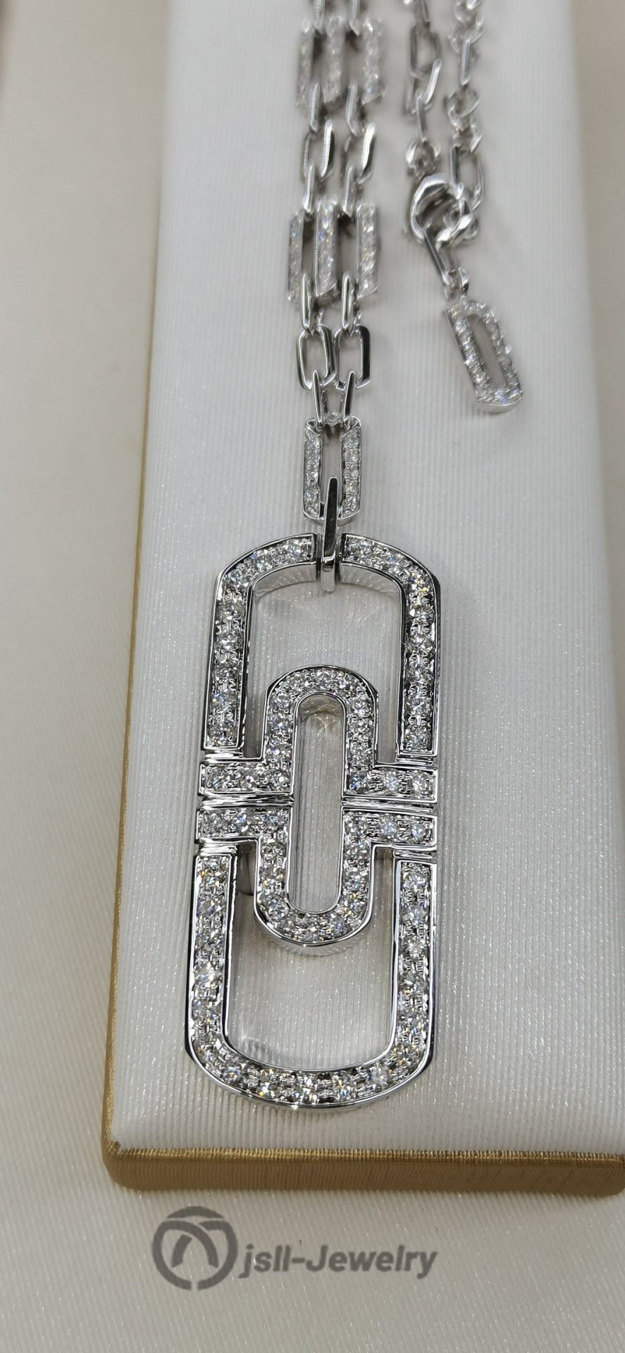 Jsll-Jewelry | 18K white gold with diamonds, paper-clip couple necklace