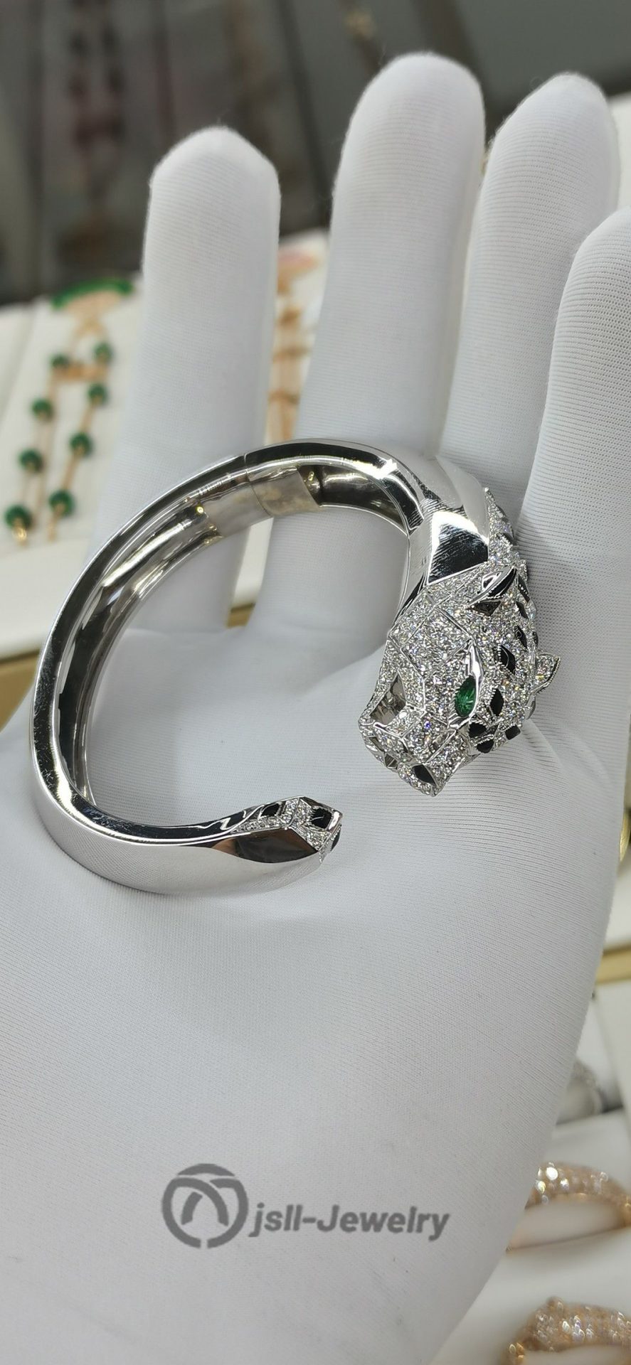 Jsll-Jewelry | 18K white Gold, Fat Leopard Head bracele (Heavy gold)