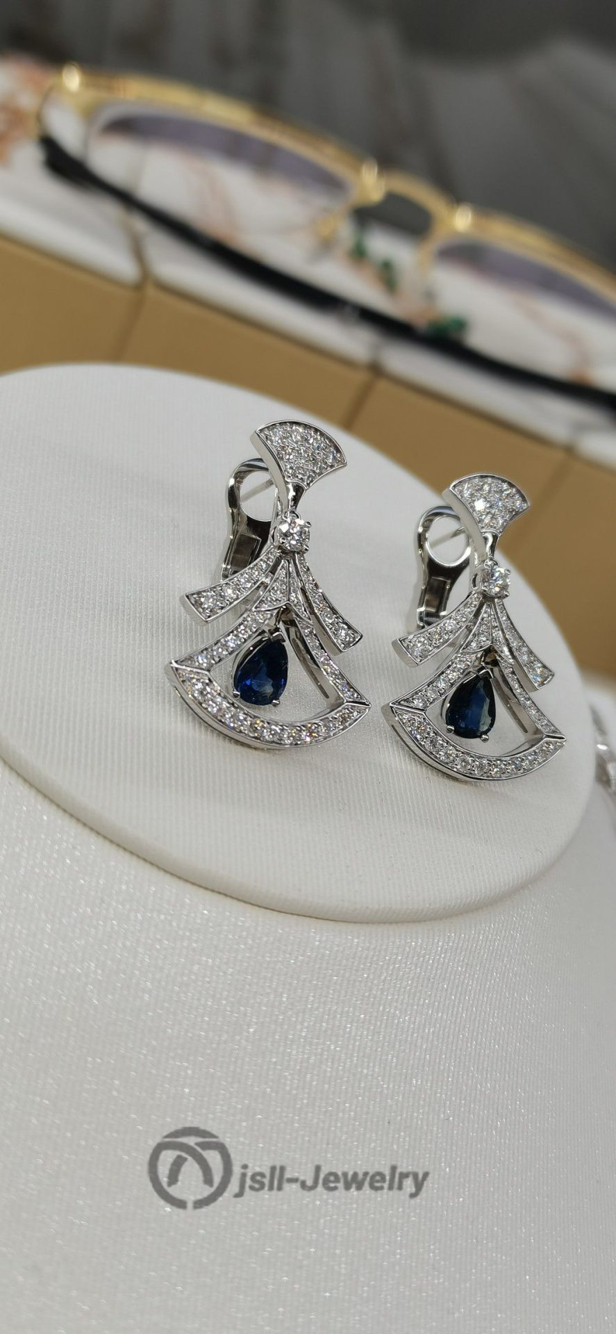 Jsll-Jewelry | 18K white gold with diamonds, sapphire skirt earrings