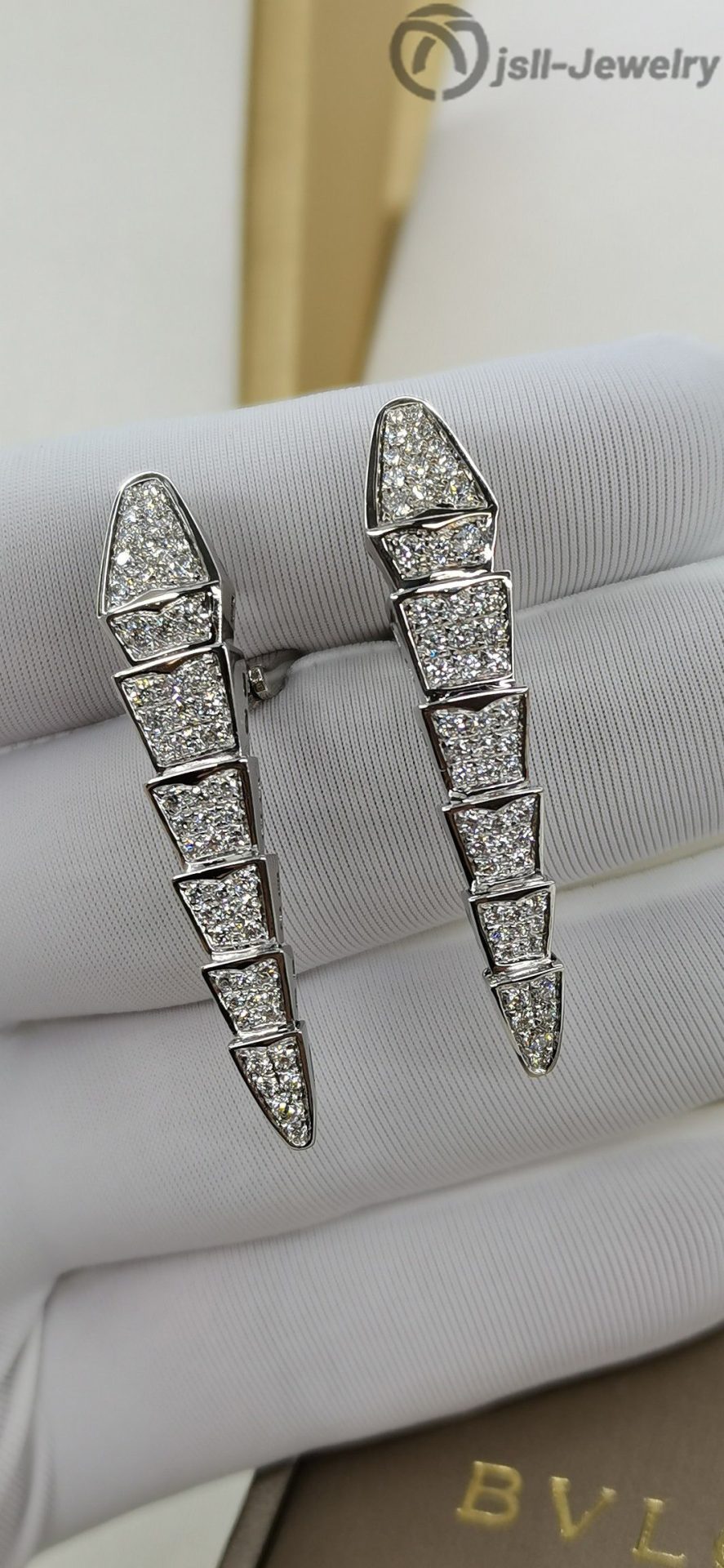 Jsll-Jewelry | 18K white gold deluxe full star snake ear pat