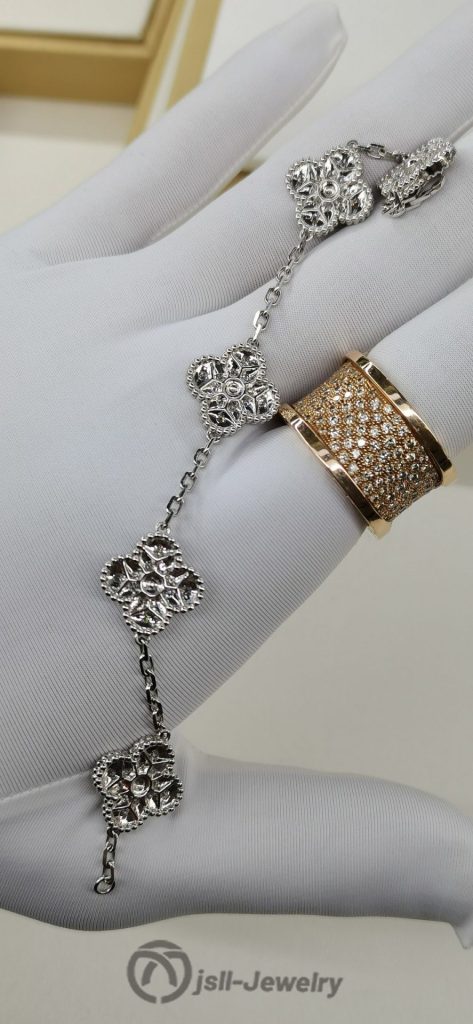 Jsll-Jewelry | 18K white gold with diamonds, lucky four-leaf clover bracelet