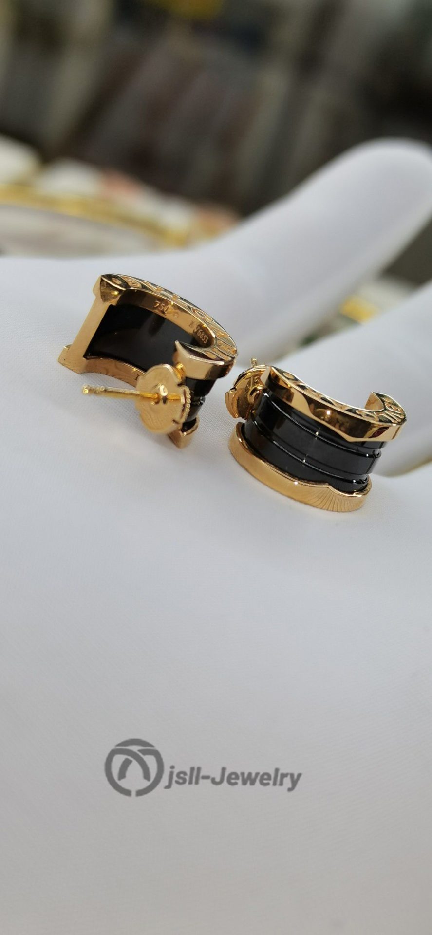 Jsll-Jewelry | 18K rose gold  black ceramic stud earrings