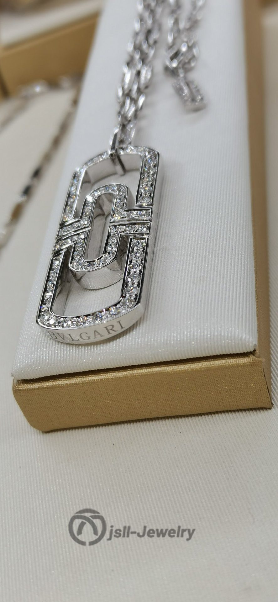 Jsll-Jewelry | 18K white gold with diamonds, paper-clip couple necklace