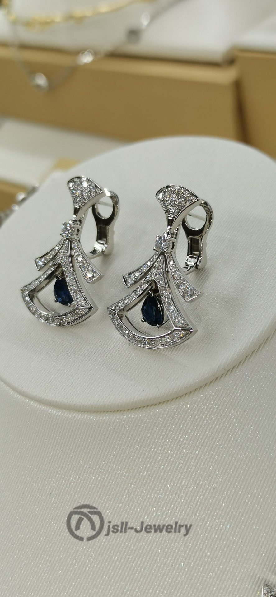 Jsll-Jewelry | 18K white gold with diamonds, sapphire skirt earrings