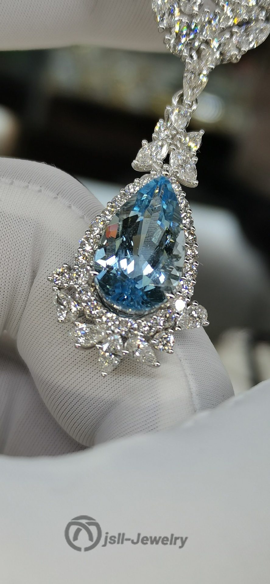 Jsll-Jewelry | 18K white gold, aquamarine, diamond necklace