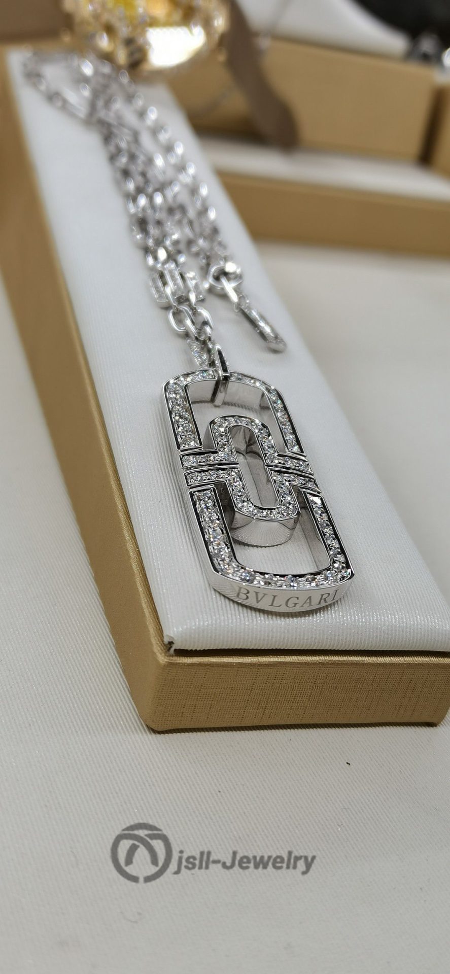 Jsll-Jewelry | 18K white gold with diamonds, paper-clip couple necklace