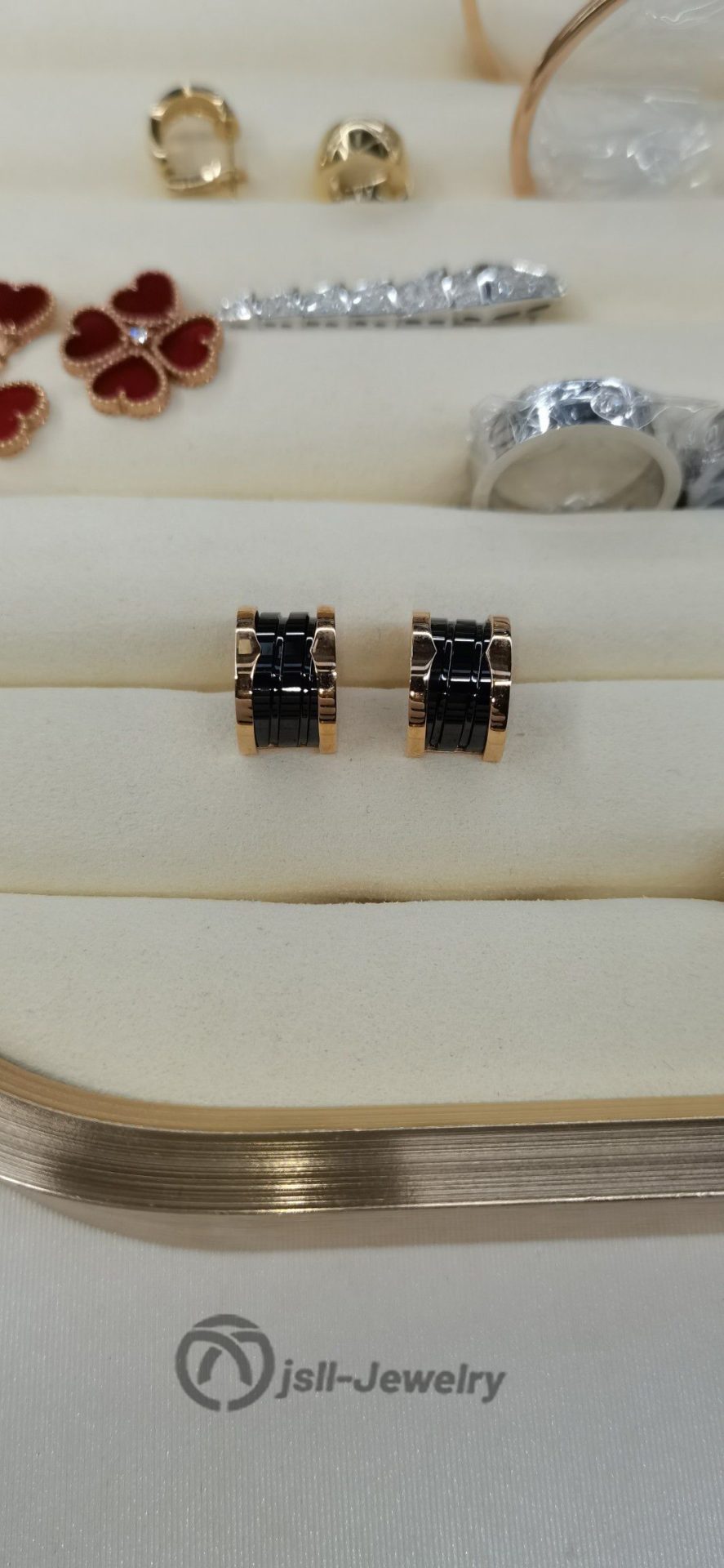 Jsll-Jewelry | 18K rose gold  black ceramic stud earrings