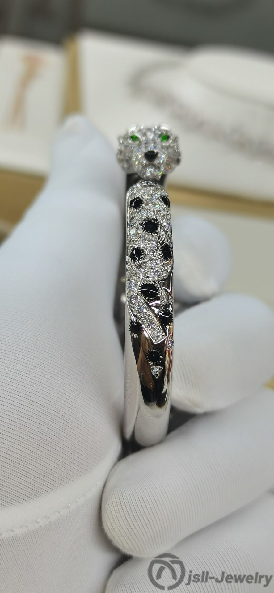 Jsll-Jewelry | 18K white gold with diamonds, leopard head half diamond bracele