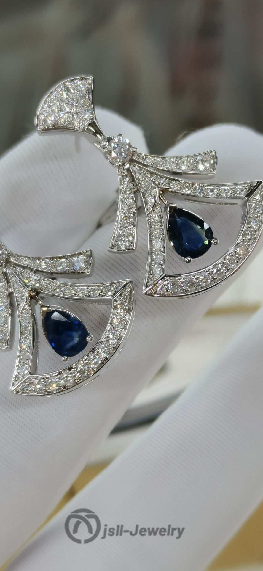 Jsll-Jewelry | 18K white gold with diamonds, sapphire skirt earrings