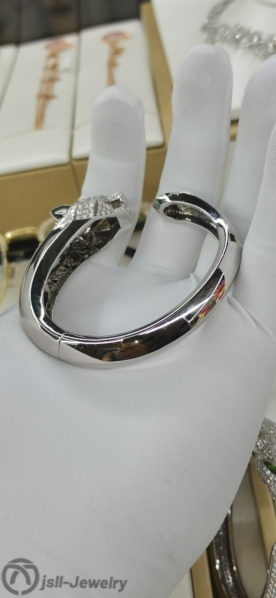 Jsll-Jewelry | 18K white Gold, Fat Leopard Head bracele (Heavy gold)