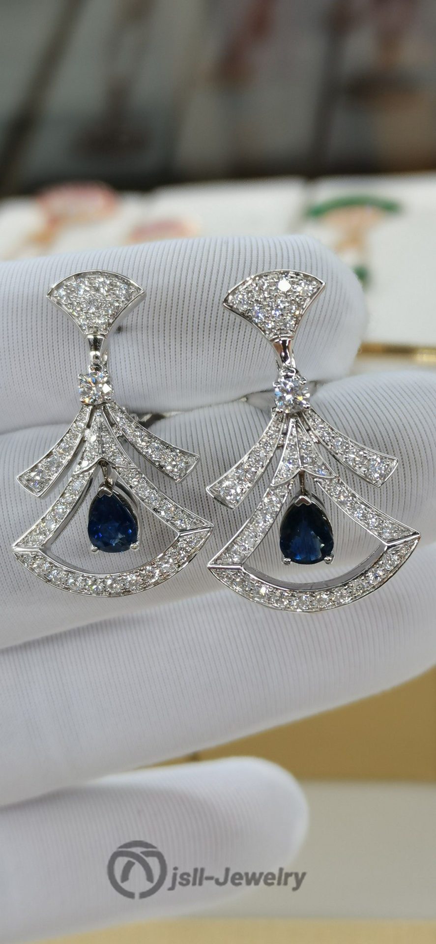 Jsll-Jewelry | 18K white gold with diamonds, sapphire skirt earrings