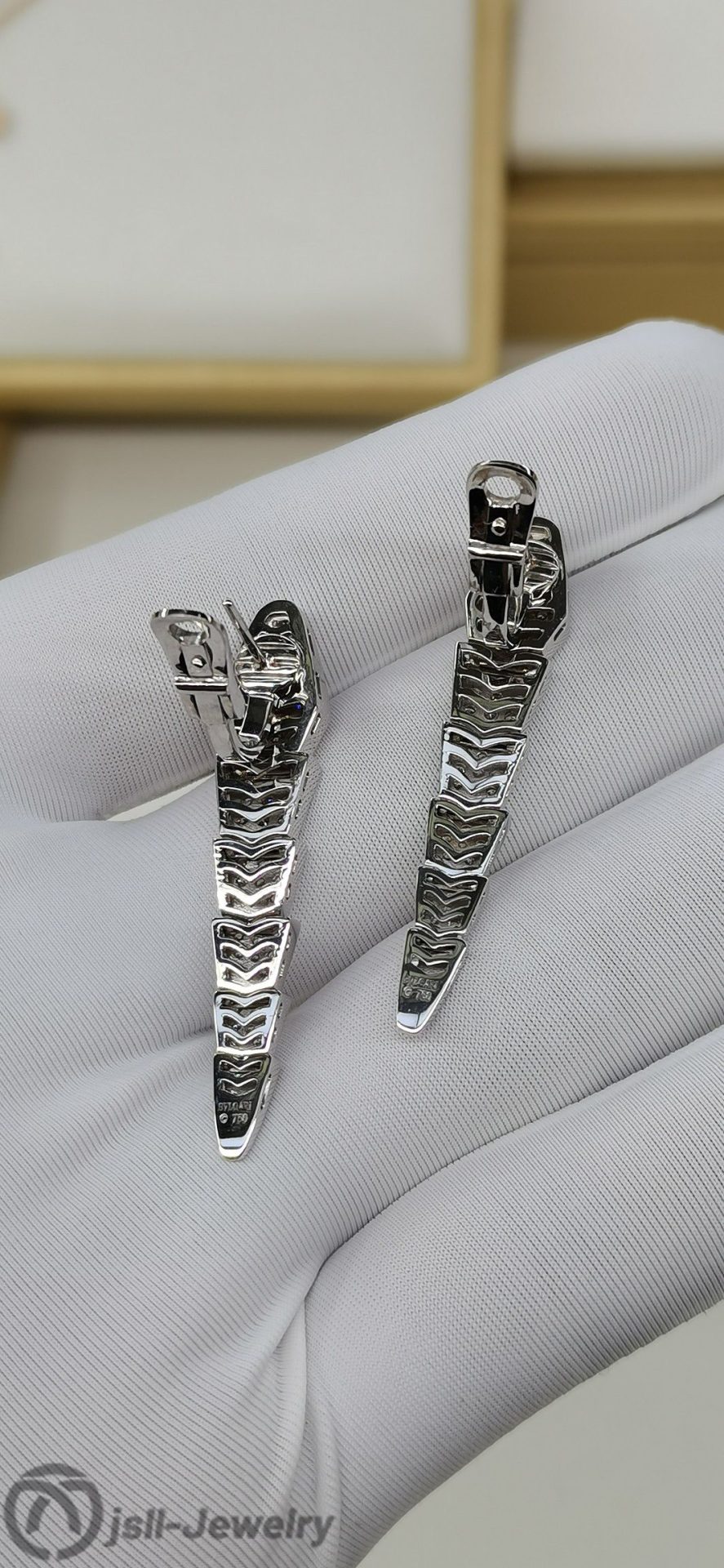 Jsll-Jewelry | 18K white gold deluxe full star snake ear pat