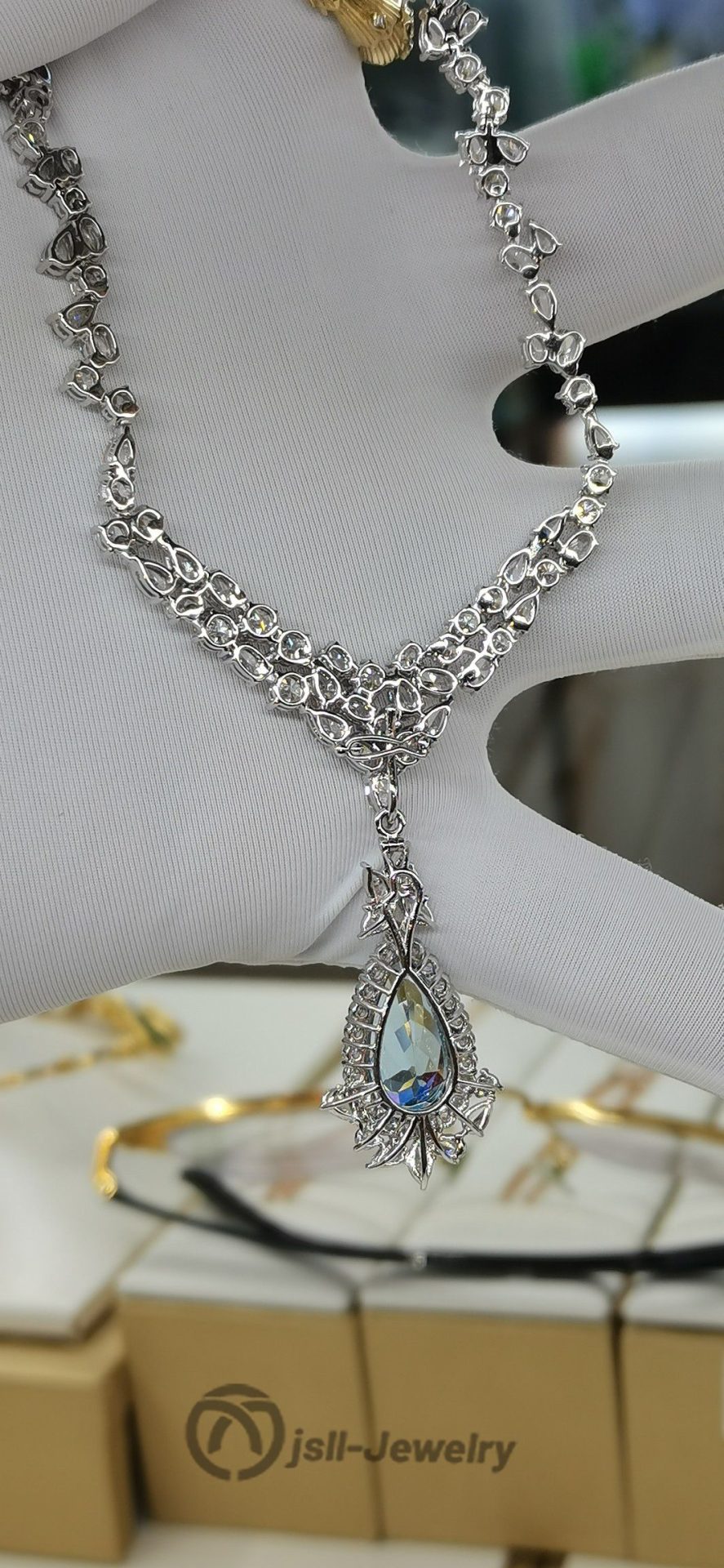 Jsll-Jewelry | 18K white gold, aquamarine, diamond necklace