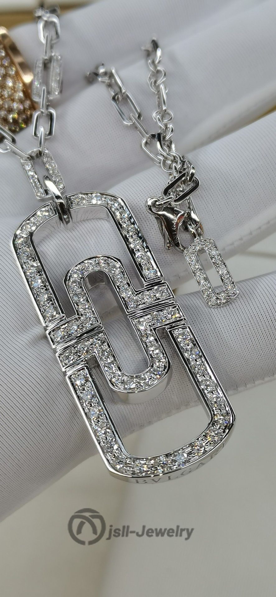 Jsll-Jewelry | 18K white gold with diamonds, paper-clip couple necklace