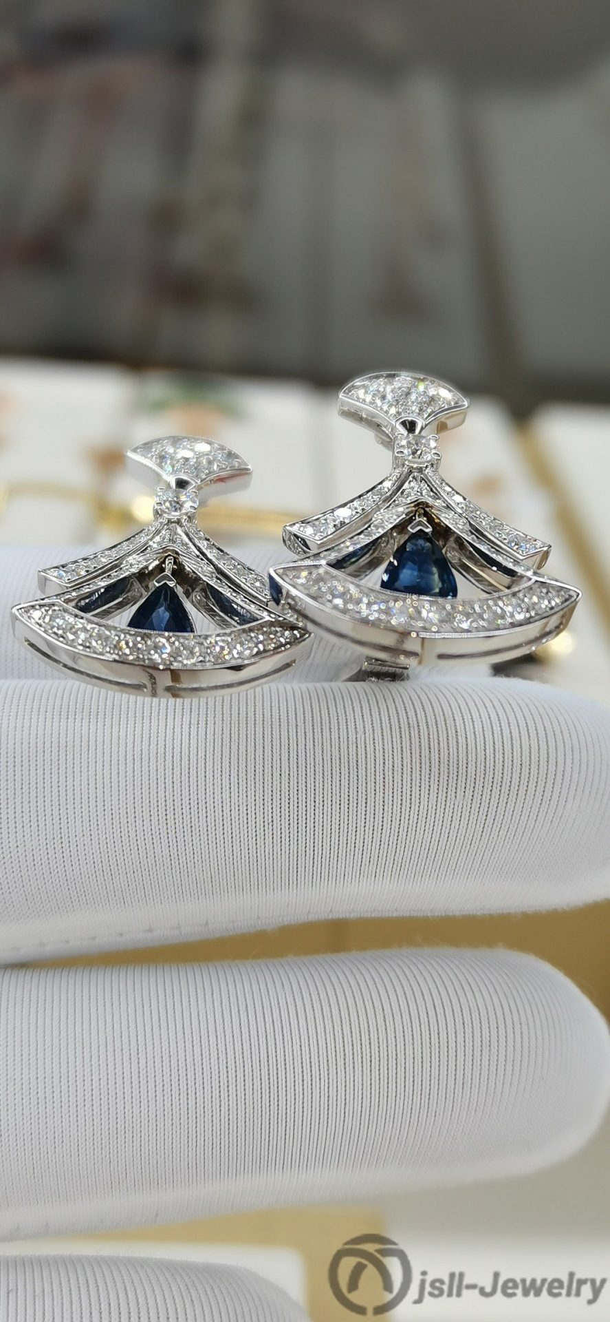 Jsll-Jewelry | 18K white gold with diamonds, sapphire skirt earrings