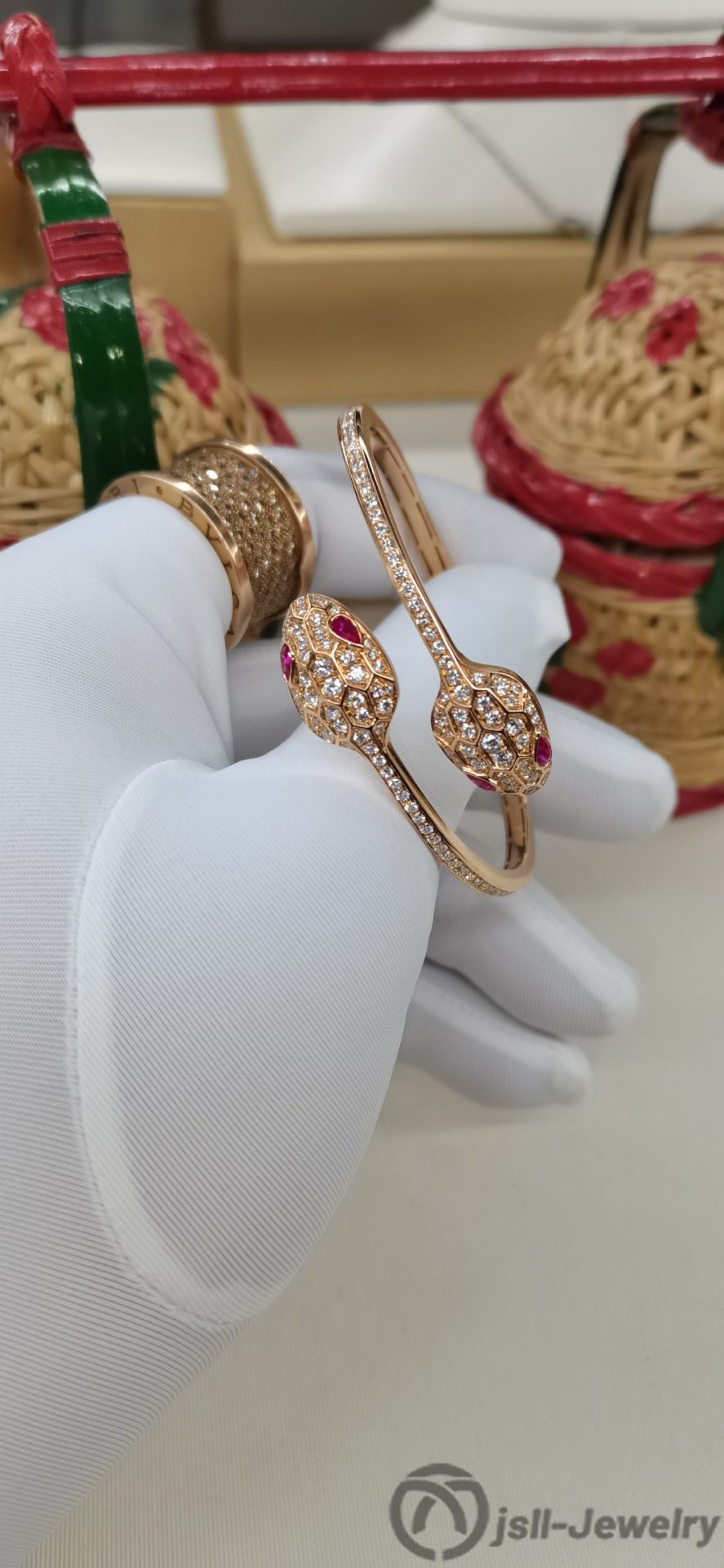 Jsll-Jewelry | 18-karat rose gold with diamonds, double-headed snake bracelet