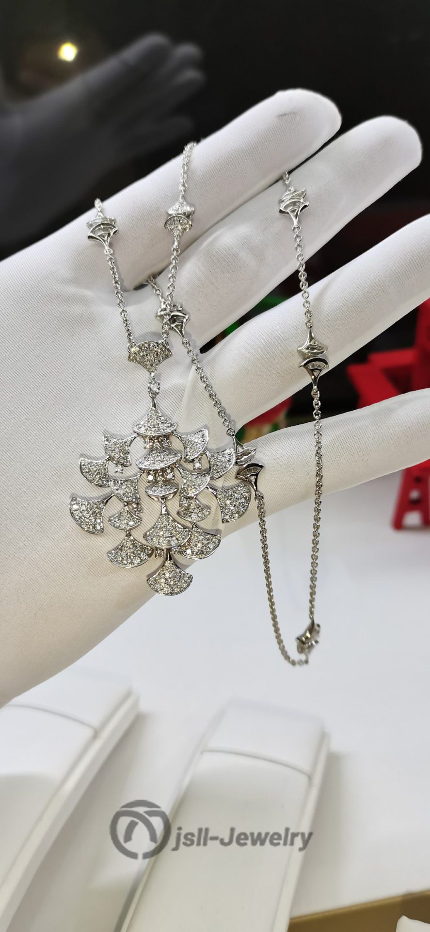 Jsll-Jewelry | 18K white gold with diamonds, luxurious flower necklace