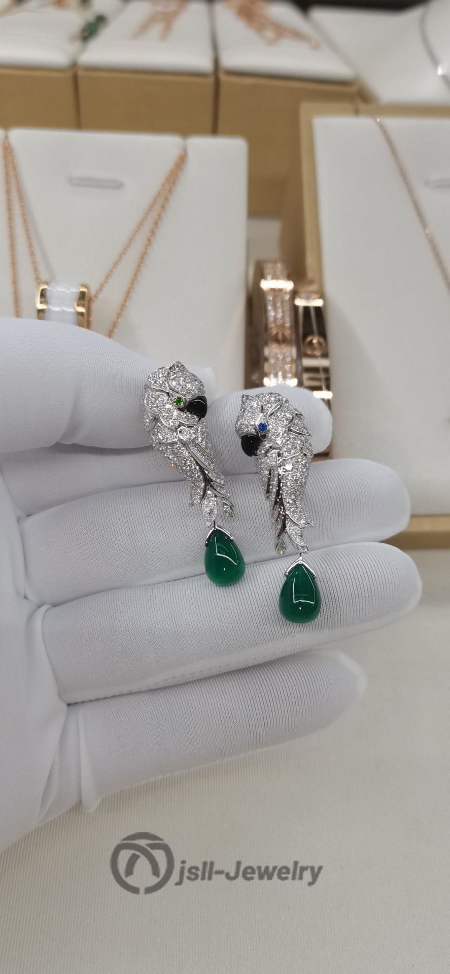 Jsll-Jewelry | 18K white gold with diamonds, precious stones, deluxe parrot ear pat