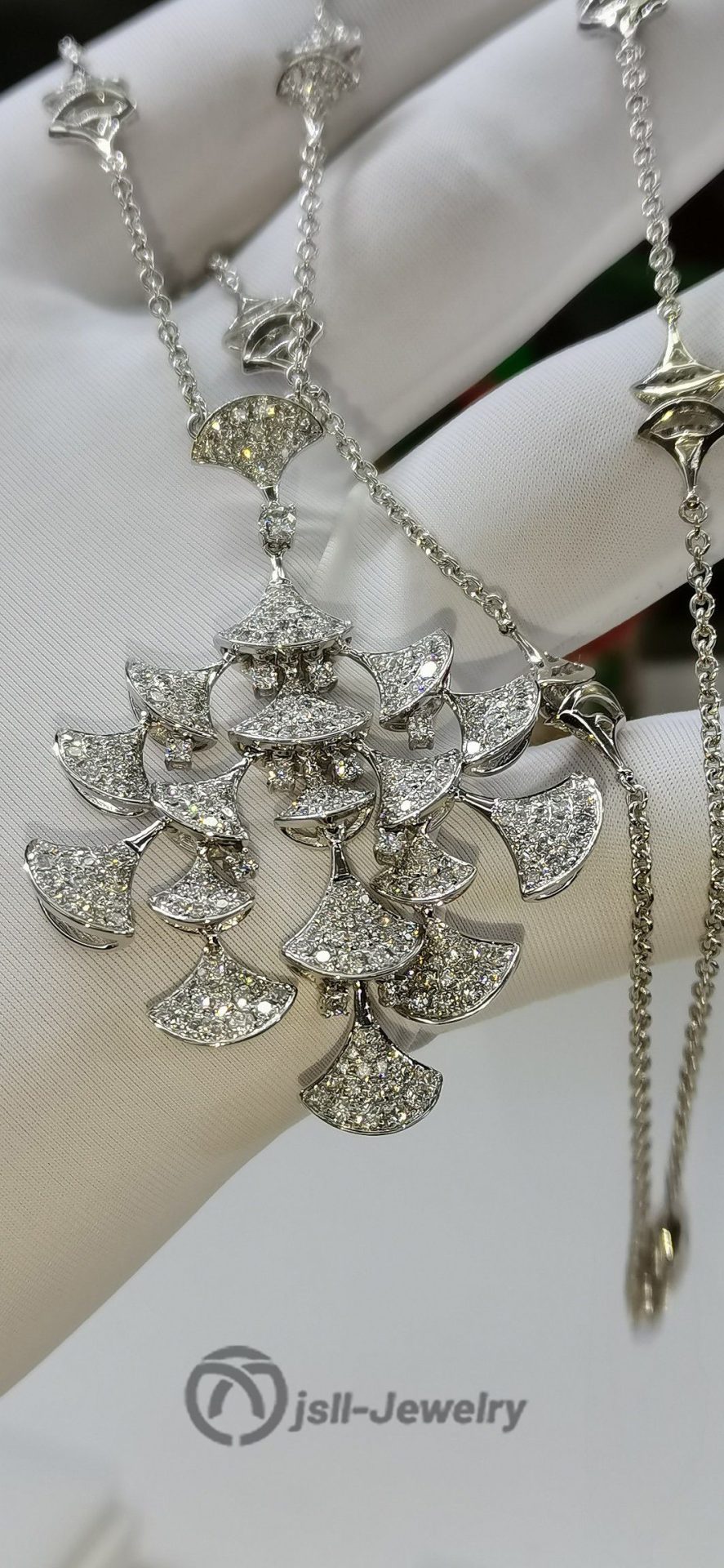 Jsll-Jewelry | 18K white gold with diamonds, luxurious flower necklace